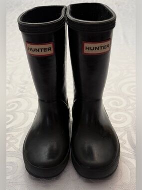 Hunter Kids Glossy Black Waterproof Rain Boots UK 7 US Toddler 8